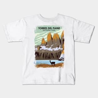 Torres Del Paine Natonal Park Vintage Minimal Chile Travel Poster Kids T-Shirt